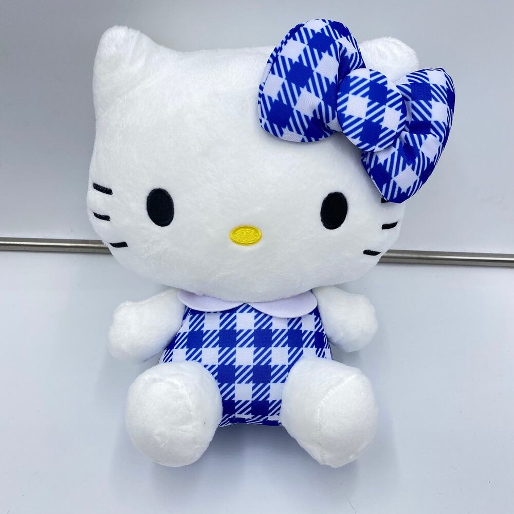 Hello Kitty Blue Plaid Outfit 10" Plush NWT Round one